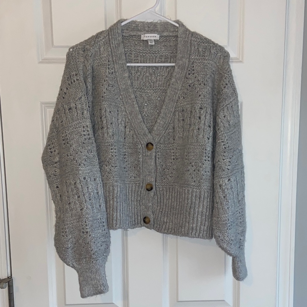 Topshop Light Gray Button-Up Cardigan
